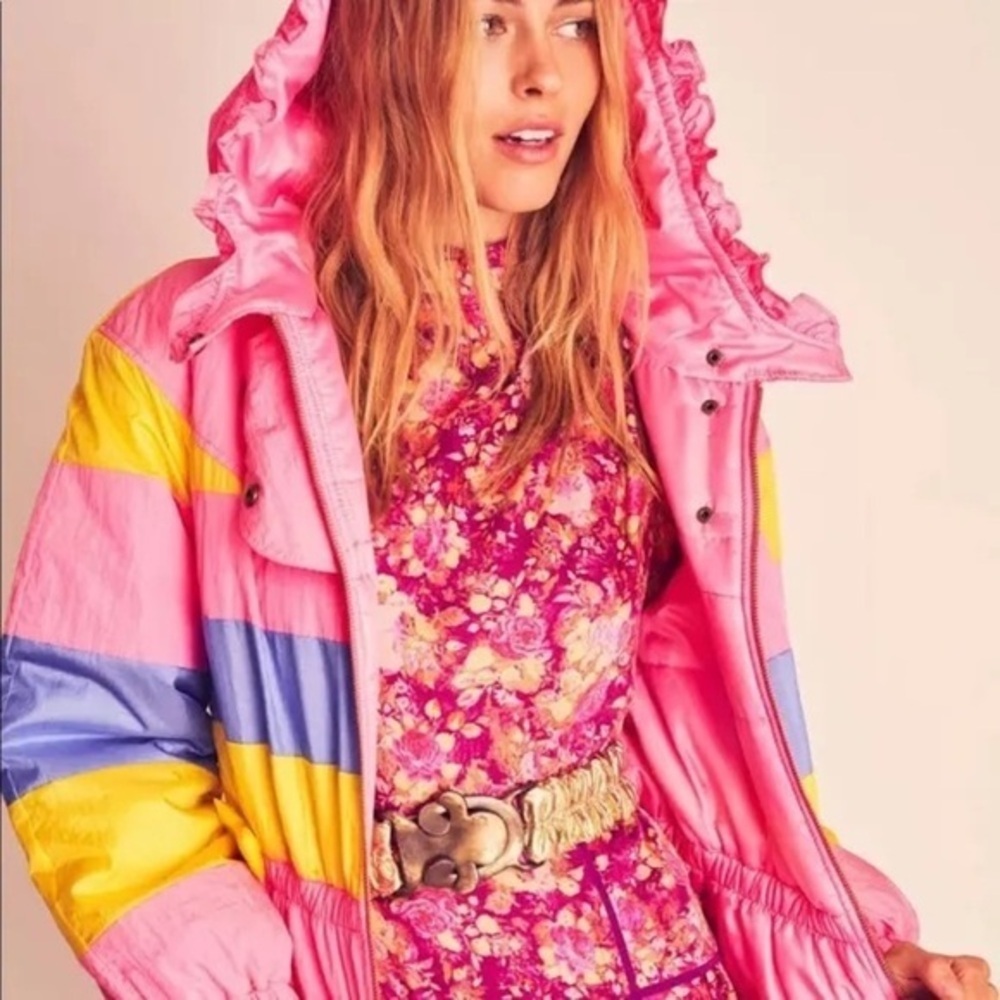 LoveShackFancy Pink and Yellow Ski Jacket